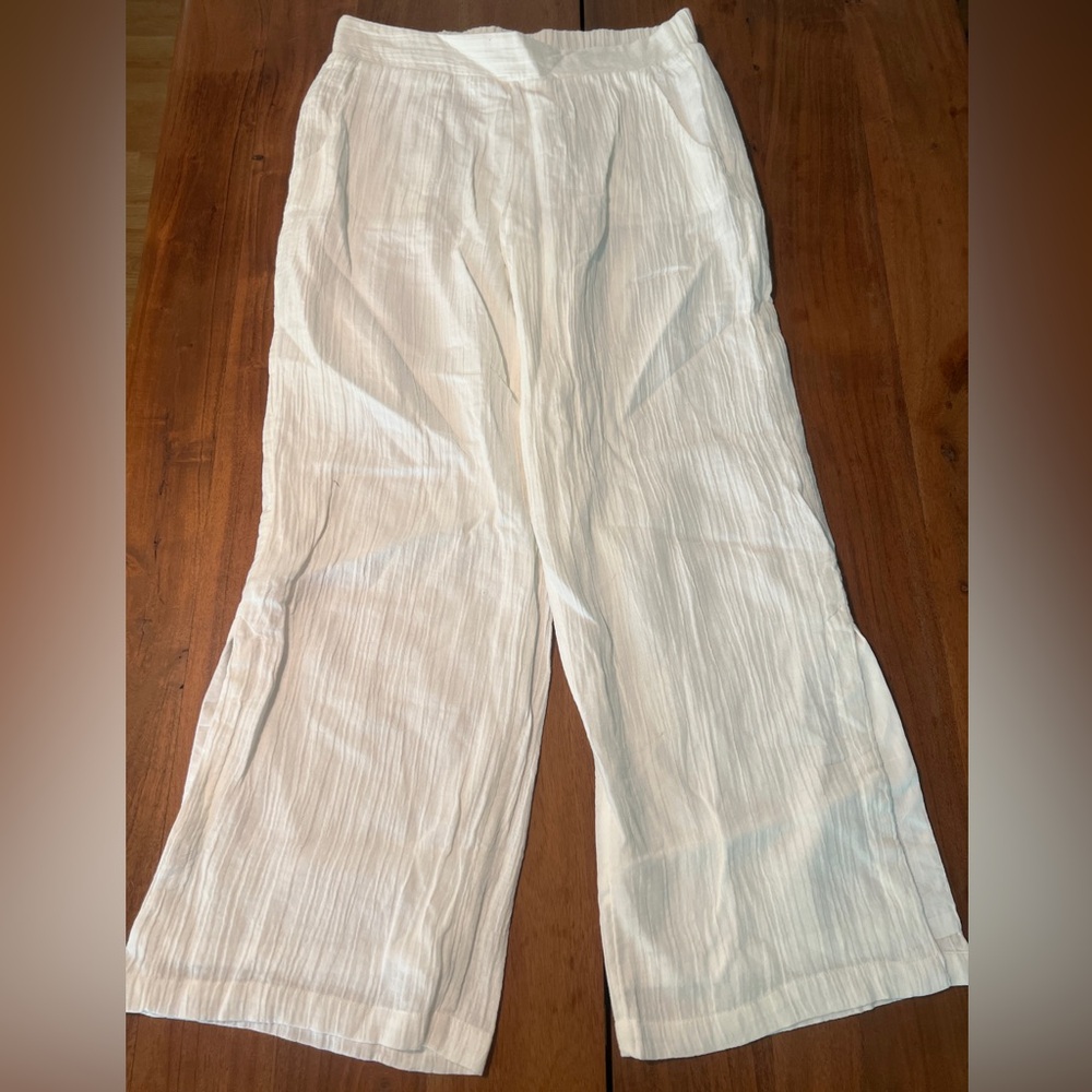 Soft Surroundings Khulani Wide Leg Gauze Pants White Cotton Pants